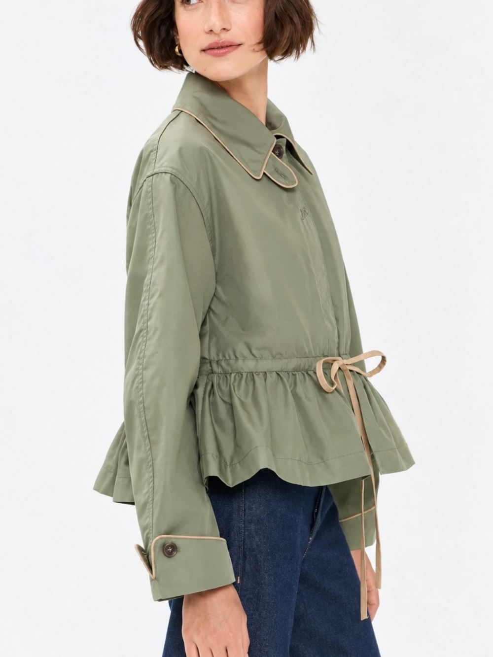 Damson Madder Myrtle Convertible Trench Coat Sage Green Peplum Frill - Picture 4 of 4